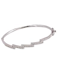 CleverEve Designer Series Pave-Set CZ Diamond Platinum Plated Zigzag Bridal Bangle Bracelet