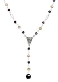 15+2extension Gold Cultured Freshwater Pearl and Faceted Garnet Drop Silver Necklace