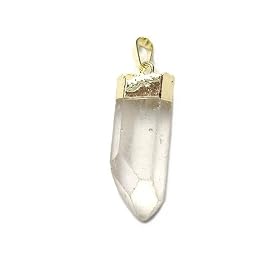 Quartz Crystal Pendant on Gold Mount with Braided Faux Leather Necklace