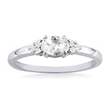 APRIL Birthstone and Diamond 14k White Gold White Topaz Ring