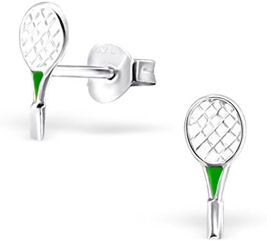 Children's Silver Badminton Racket Colorful Ear Studs with Epoxy