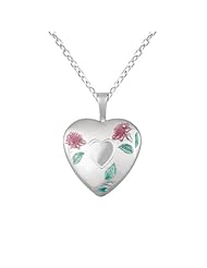 Sterling silver Heart Shaped Locket w/Heart & Colored Flowers Necklace