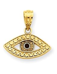 14k Gold Polished and Rhodium Enameled Eye Pendant