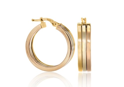 9ct Three-Colour Gold Three-Row Creole Earrings