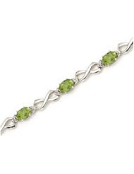 10K White Gold Oval Peridot and Diamond Bracelet