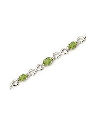 14K White Gold Oval Peridot and Diamond Bracelet