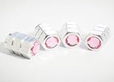 IMAGE OF Bling Anti-Theft Locking Pink Crystal Diamond Rhinestone Metal Chrome Tire Rim Valve Stem Cap-VC-PKC