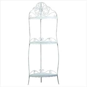 <b>Distressed White Metal Three-Tier Corner Shelf</b>