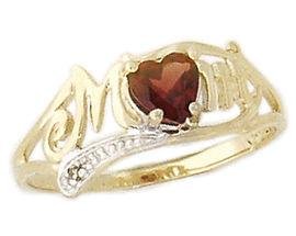 Garnet and Diamond Heart Shaped MOM Ring
