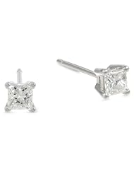 Platinum, Princess-Cut, Diamond 4-Prong Stud Earrings (1/3 cttw, G-H Color, VS2 Clarity)