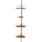 Zenith Bathstyles Bathtub and Shower Pole Caddy with 4 Shelves, Chrome and Bamboo