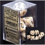 Chessex Dice: Polyhedral 7-Die Marble Dice Set - Ivory with Black