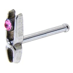 925 Sterling Silver Pink Rhinestone Design Nose Bone
