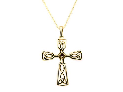 9ct Yellow Gold Celtic Garnet Cross Pendant
