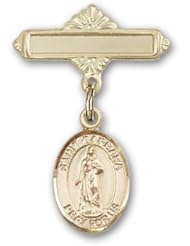 14K Gold Baby Badge with St. Barbara Charm and Polished Badge Pin