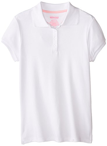 Nautica Big Girls' Uniform Short-Sleeve Polo Shirt, White, L(12-14)