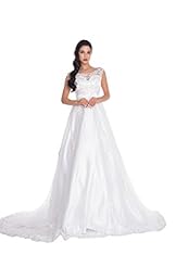 Bateau Neck Lace Sleeveless Wedding Dress  with a Chapel Train 