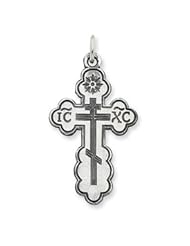 Sterling Silver Silver Medium Antiqued Eastern Orthodox Cross Pendant with 18 Inch Stainless Steel Chain