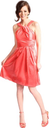 Taffeta Halter Bridesmaid Dress Prom Party Formal Gown Knee-Length