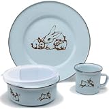 Golden Rabbit Enamelware Pastel Baby Blue Rabbit Dinnerware Gift Set