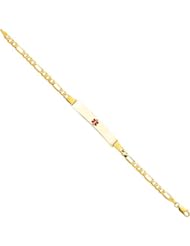 14K Gold Enamel Medical Figaro Chain ID Bracelet 8"