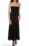 Women Juniors Size Black Strapless Mesh Insert Convertible Dress / Fold Over Maxi Skirt-Black-Medium