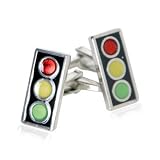 Red, Yellow, Green Stoplight Cufflinks in Silver with Presentation Box by Cuff-Daddy