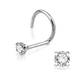 14k White Gold Nose Screw with Clear CZ / Prong Setting, 2mm - Sold Individually