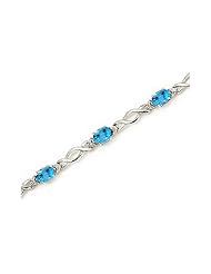 14K White Gold Oval Blue Topaz and Diamond Bracelet