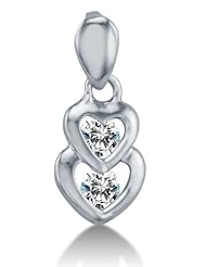 Solid 14K White Gold Connected Love Hearts Highest Quality Round Shape Brilliant Cut CZ Cubic Zirconia Ladies Pendant Charm (Height = 3/8" , Width = 1/4")