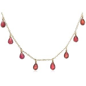 14k Yellow Gold, October Birthstone, Pink Tourmaline Briolette Station... by