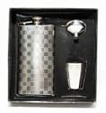 Outer Rebel Fashion Flasks & Smoking Accessories- 5 oz. Check Etched Stainless Steel Flask Giftset with Funnel and 4 Shotglasses