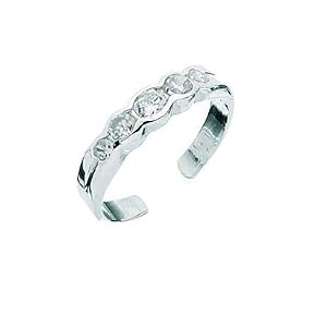 5 Crystal Toe Ring In Sterling Silver