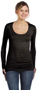 Ladies' Rib-Sleeve Scoop-Neck T-Shirt BLACK - M