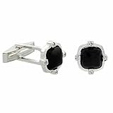 Sterling Silver Genuine Onyx Stone Simulated Diamond cz Small CuffLinks Cuff Link