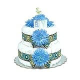 Small Blue Mums with Pistachio Swirls Jacquard Diaper Cake by Bloomers Baby
