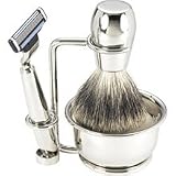 Swissco 5 Piece Shave Set Nickel Badger Mach 3 Bowl & Soap