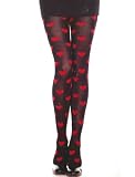 MusicLegs Nylonstrumpfhose rote Herzen Music Legs, schwarz/rot (black/red), Einheitsgroesse (Onesize)