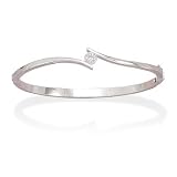 Rhodium Plated Bangle Bracelet with 5mm CZ