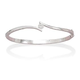 Rhodium Plated Hinged Bangle with 5MM Cz (Free Shipping)