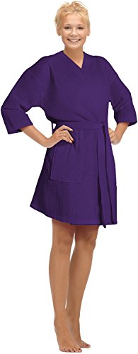 Women's Knee Length Waffle Weave Kimono Bathrobe