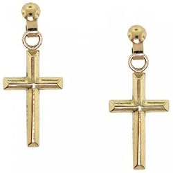 Dangle Cross Earrings in Solid 14K Yellow Gold - High Polished