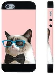 Houseofcases Hipster Grumpy Cat Geek Glass Bowtie iPhone 5/5S Case - Hybrid Plastic And Durable Silicon iPhone 5/5S Case