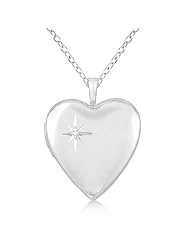 Sterling Silver Heart-Shaped Diamond Star Locket Necklace (0.01ct.)