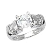Sterling Silver Rhodium Engagement Ring with Clear CZ - Size: 6-9