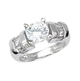 Sterling Silver Rhodium Engagement Ring with Clear CZ - Size: 6-9