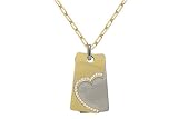 14K White and Yellow Gold Matte-Finish Two-Plate Heart Pendant, Enhanced with Pave Set Diamonds, Sliding on a 17 Yellow Gold Open-Link Necklace.