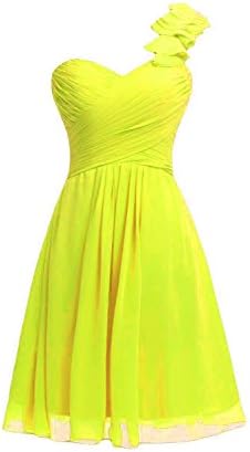 Deardresses Women's One-shoulder Chiffon Short Bridesmaid Prom Dress (L, Daffodil)