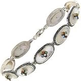 Sterling Silver Marcasite and Mother of Pearl Colored Flower Bracelet
