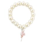 Childrens pearl bracelet with pink gl...